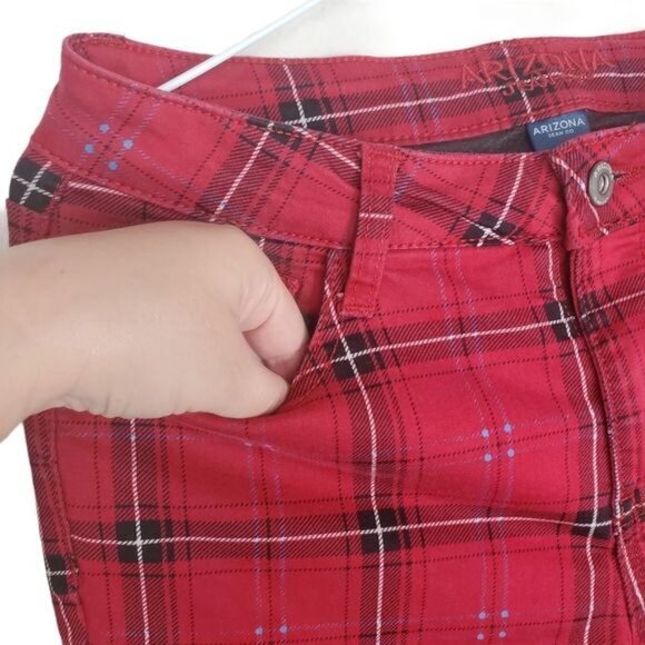 ARIZONA JEAN CO Womens Pants SZ‎ Jr.  7 Plaid Red Soft Y2K Goth Punk Midrise - Picture 7 of 10
